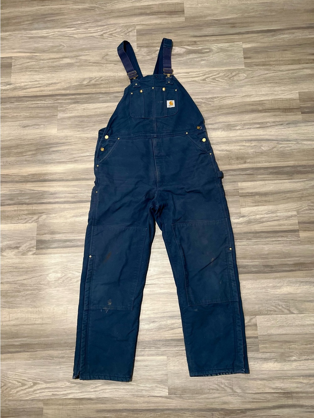 A Vintage Carhartt R02 NVY Quilt-Lined Duck Bib Double Knees Overalls Union Made